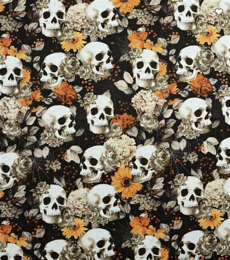 Skulls And Fall Floral Pink Halloween Cotton Fabric 